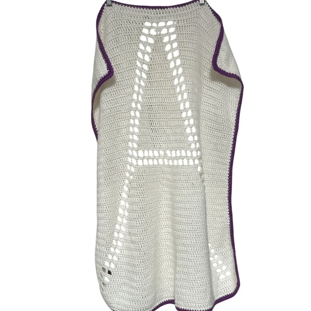 Handmade Crochet Blanket White and Purple‎